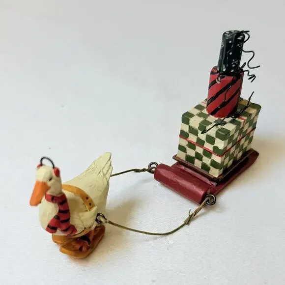 Blossom Bucket Betty Whimsical Anthropomorphic Goose Pulling Sleigh Of Gifts - Picture 2 of 9